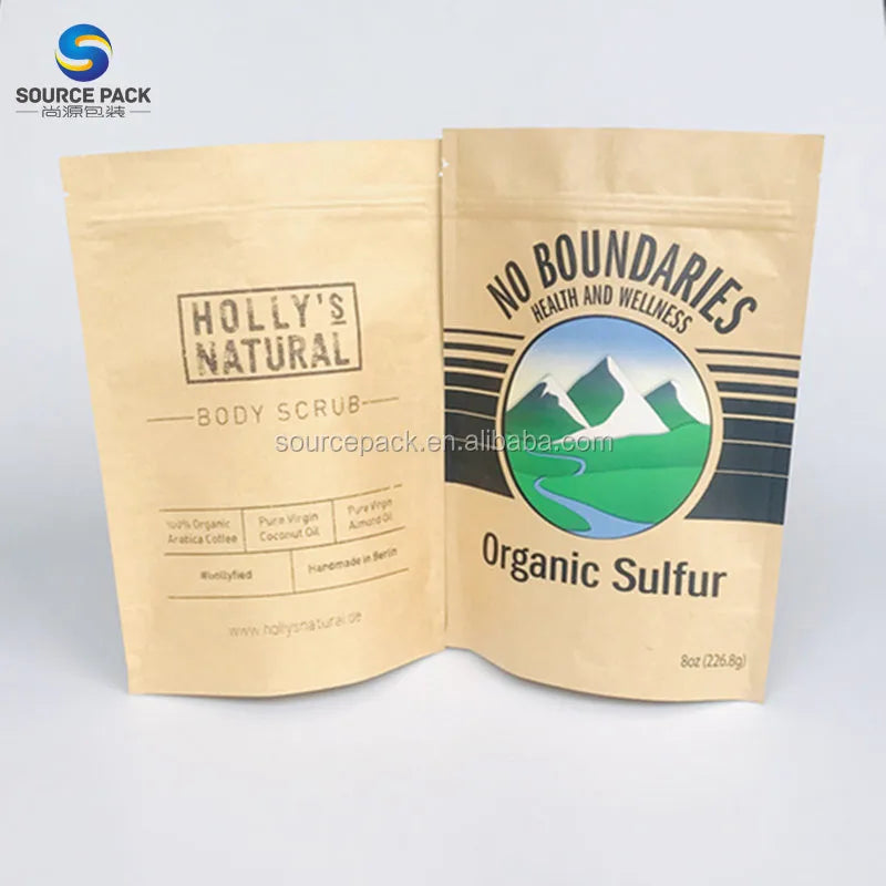 Food Grade Kraft Paper Protein Powder Packaging Pouch Ziplock Paper Standing Pouch