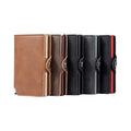 DIENQI Leather RFID Bank Credit Card Holder Men Wallet Smart Slim Thin Aluminium Cardholder Case Pop Up Mini Trifold Wallet Bag