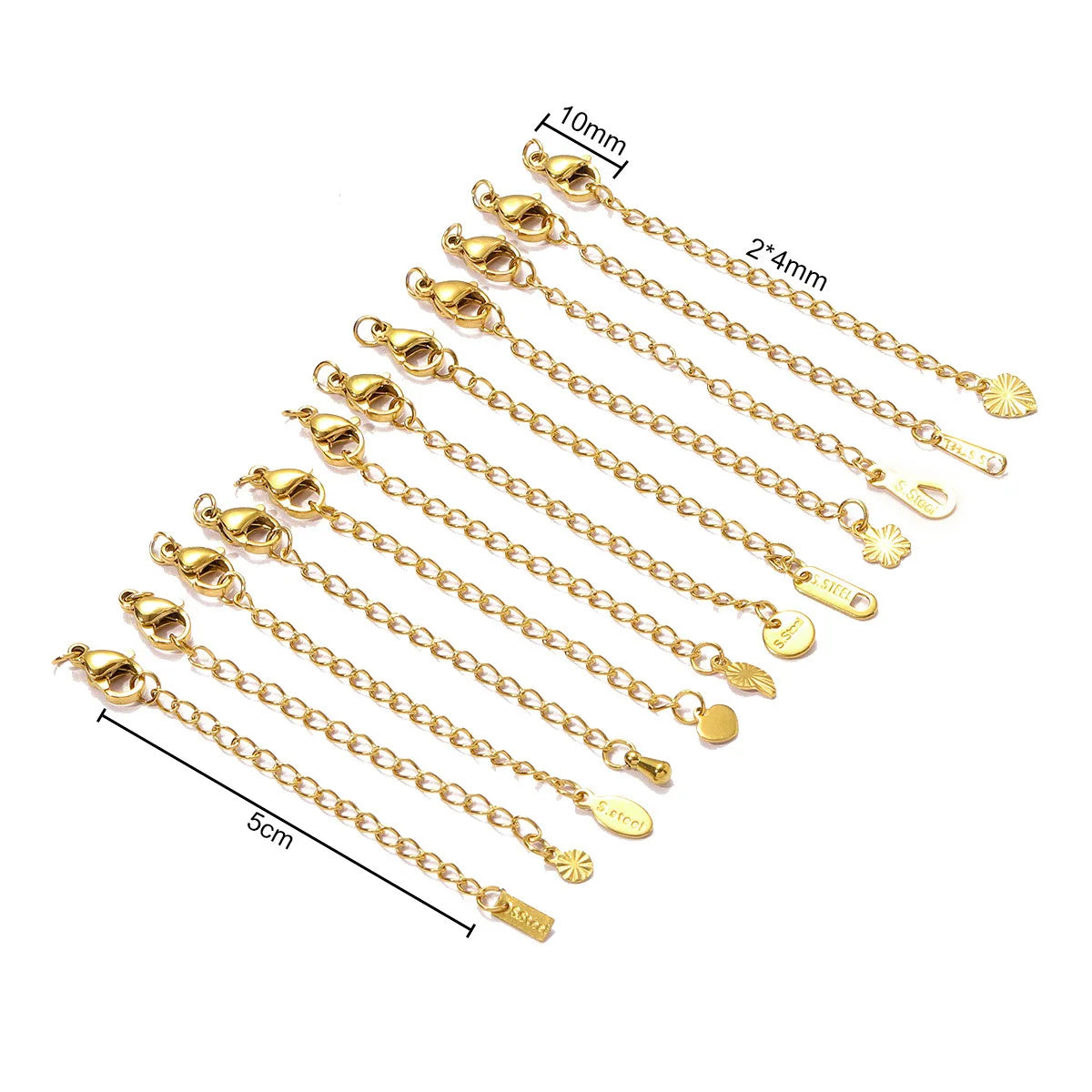 Wholesale 18K Gold Plated Stainless Steel Extended Tail Chains Lobster Clasps Connectors DIY Jewelry Making Accessories Findings