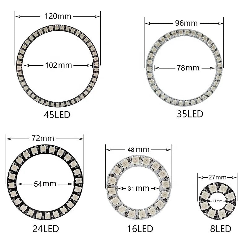 OEM RGBIC WS2812 Ring LED WS2812 8 16 24 35 45 128 LEDs Circle Pixel Light Black White PCB Board DIY 5V WS2812B LED  Ring