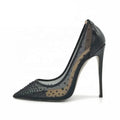 Wholesale Custom Made Black Mesh Crystal High Heels Summer Wedding Pumps for Women See-Through Pointed Toe Shoes Red Bottoms