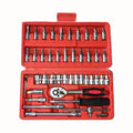 46-Piece Multi-Functional Metric Drive Socket Wrench Set Red Case DIY Auto Repair Tool Kit Ratchet Extensions Hand Set Hard Case