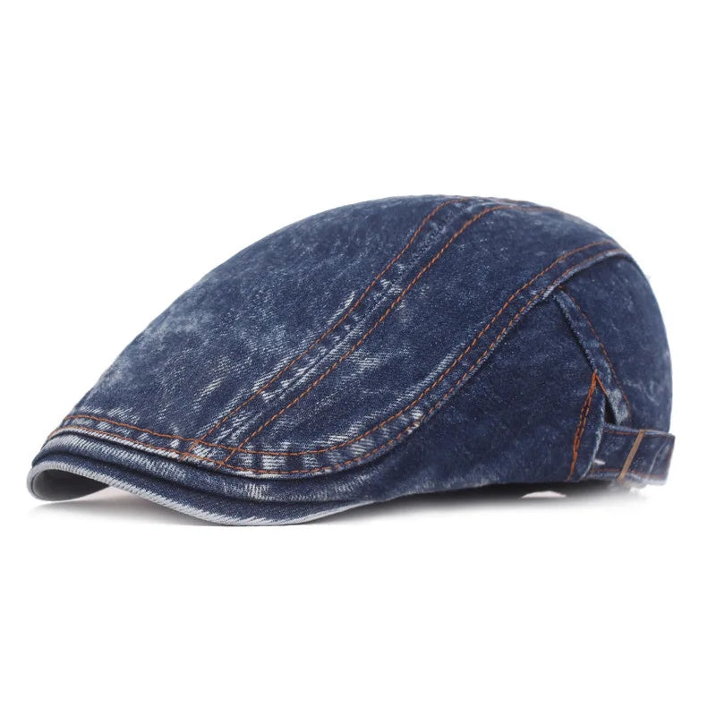 Spring Autumn Jeans Beret Hat Men Women Casual Unisex Washed Denim Beret Cap Fitted Sun Cabbie Flat Cap Newsboy