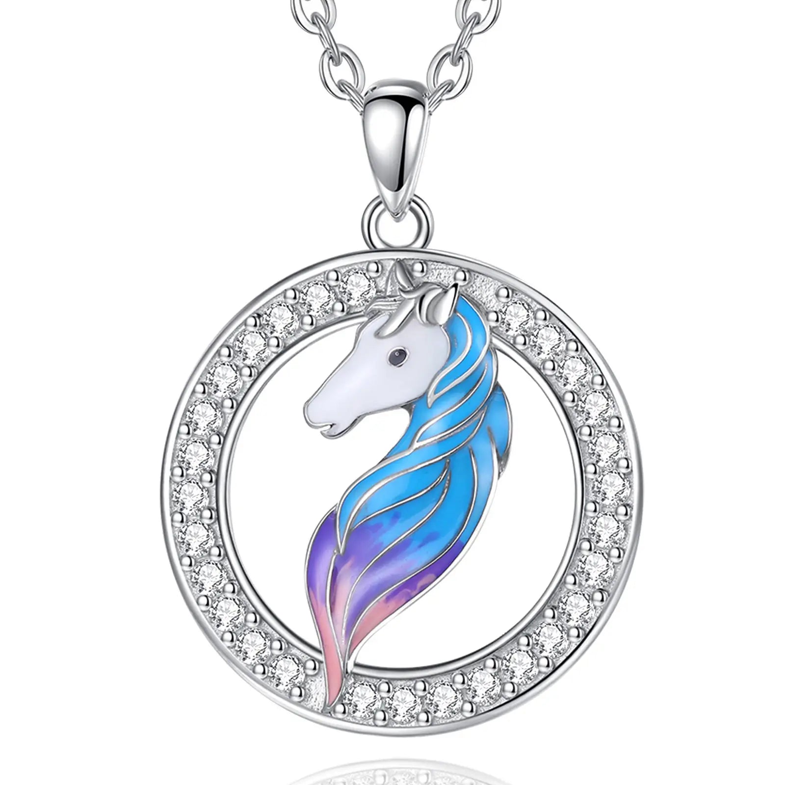 Merryshine S925 Sterling Silver Girls Jewelry Multicolored pony Horse Pendant Necklace for Women