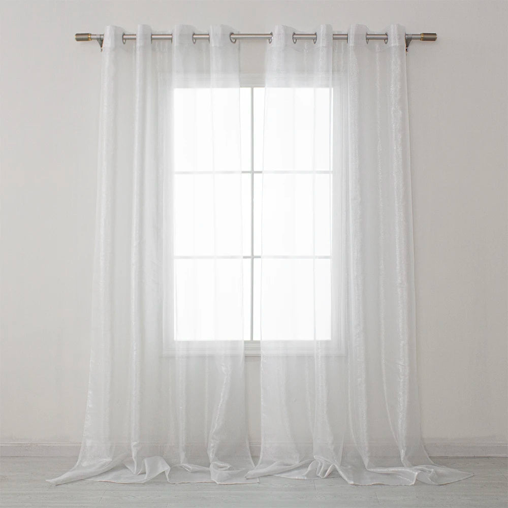Wholesale Ready Made Shiny White Sheer Curtains Drapes 100% Polyester European American Style Blackout All-Season for Living