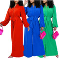 C8596 Latest Design Autumn Jumpsuit Women Elegent Long Sleeve Solid Color High Waist Loose Wide Leg Jumpsuit for Ladies