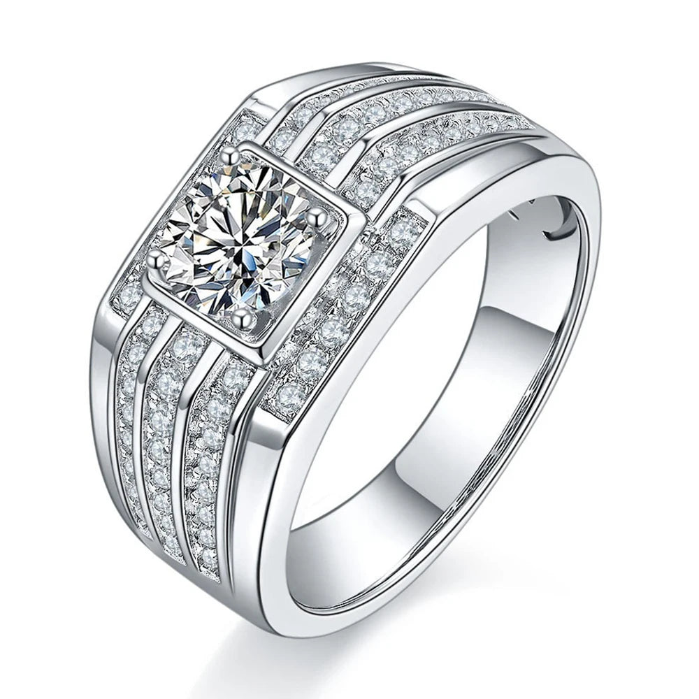 Wholesale Jewelry 925 Sterling Silver White Gold Plated Eternity Engagement Promise Moissanite Rings Men