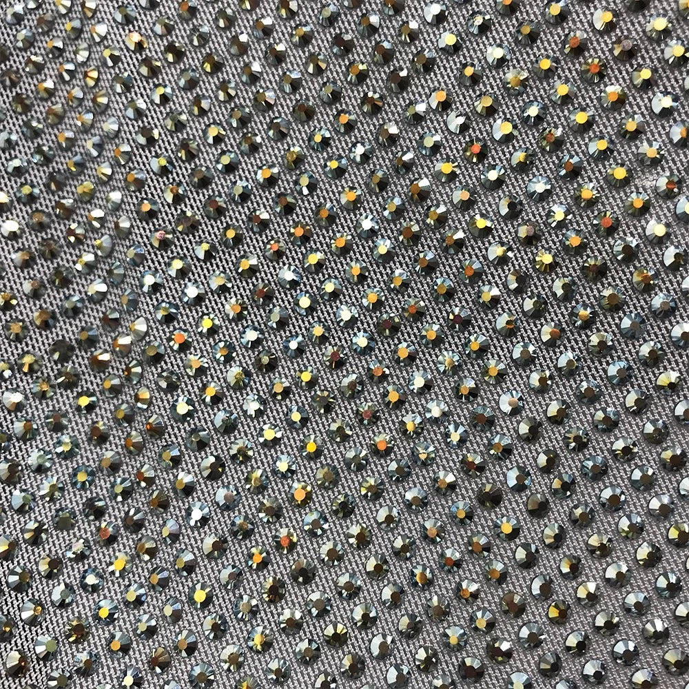 F002 Fashion Crystal Mesh Tulle Satin Fabric Rhinestone Mesh Fabric for Club Wear Dress