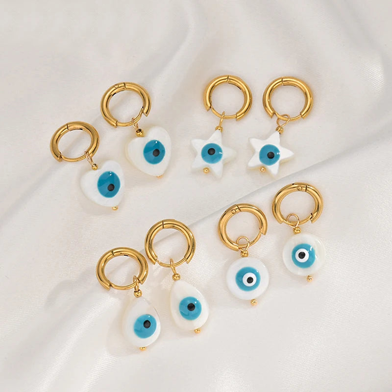 Bohemian Popular Stainless Steel Enameled Evil Eyes Earrings Stainless  Steel Heart Pentagram Blue Eyes Huggie  Earrings