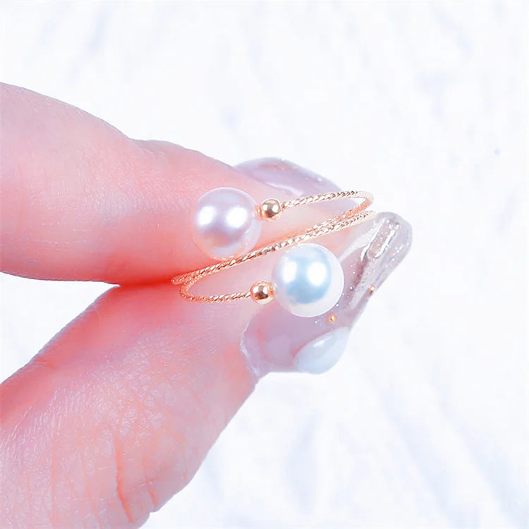 Zhuji Adjustable Women's Wedding Jewelry Elegant Pearl Rings with Copper Accents Freshwater Pearl Wedding Bands