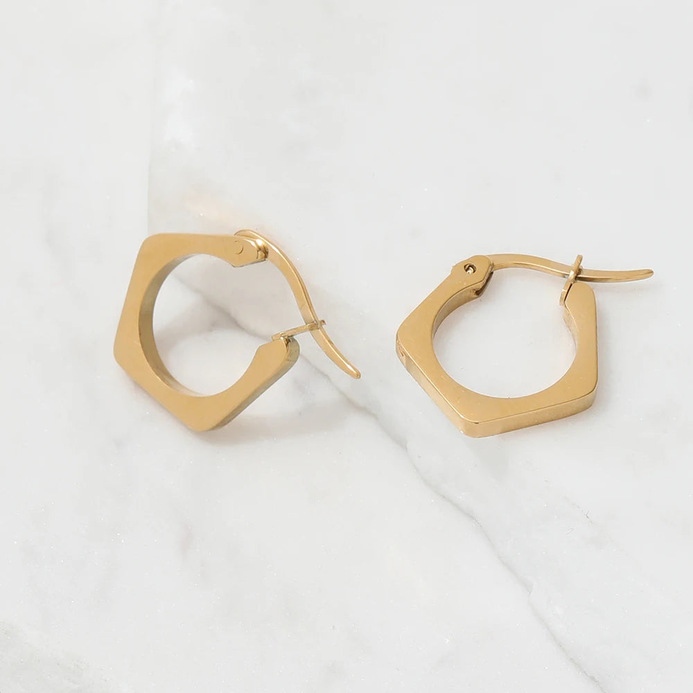 Fenny 18K PVD Plated Vintage Geometric Hexagon Hoop Earring Best Seller Wholesale Stainless Steel Ladies Jewelry