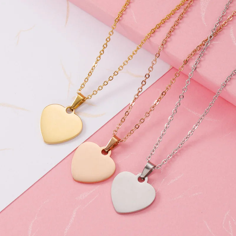 Yiwu Jewelry Factory Can Customize Engraving Blank Stainless Steel Ring Heart Pendant Necklace for Any Number Symbol