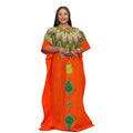 New Arrival Plus Size Orange Two-Piece Set Breathable Polyester African Print Clothing Rhinestone Embroidery Unique Design