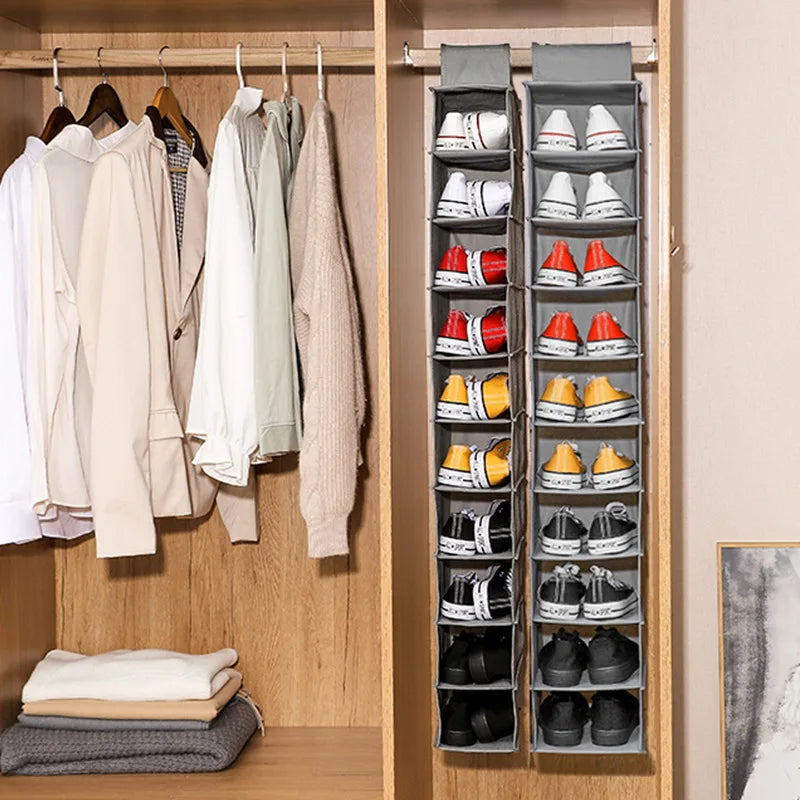 High Bear 10 Shelf Shoes Folding Hanging Organizer Non-woven Fabric Storage Bag Hats Washable Closet Organizer with Lid