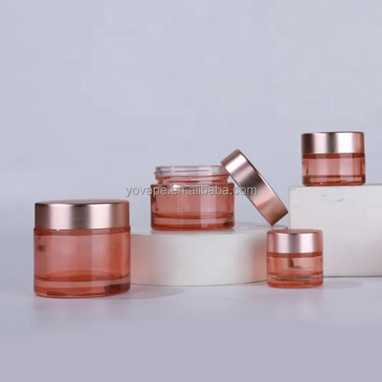 Cosmetic Package Skin Care Cream Jar Pot 5 g 10g 15 g 20g 30 g 50g 60g 100g Aluminum pink Glass Jar Container With Rose Gold Lid