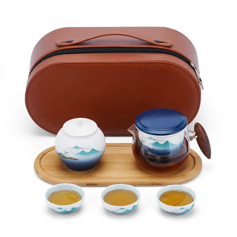 Portable High-End Ceramic Tea Set for Travel or Corporate Anniversaries Handmade with Custom Logo Imprint Drinkware Gift