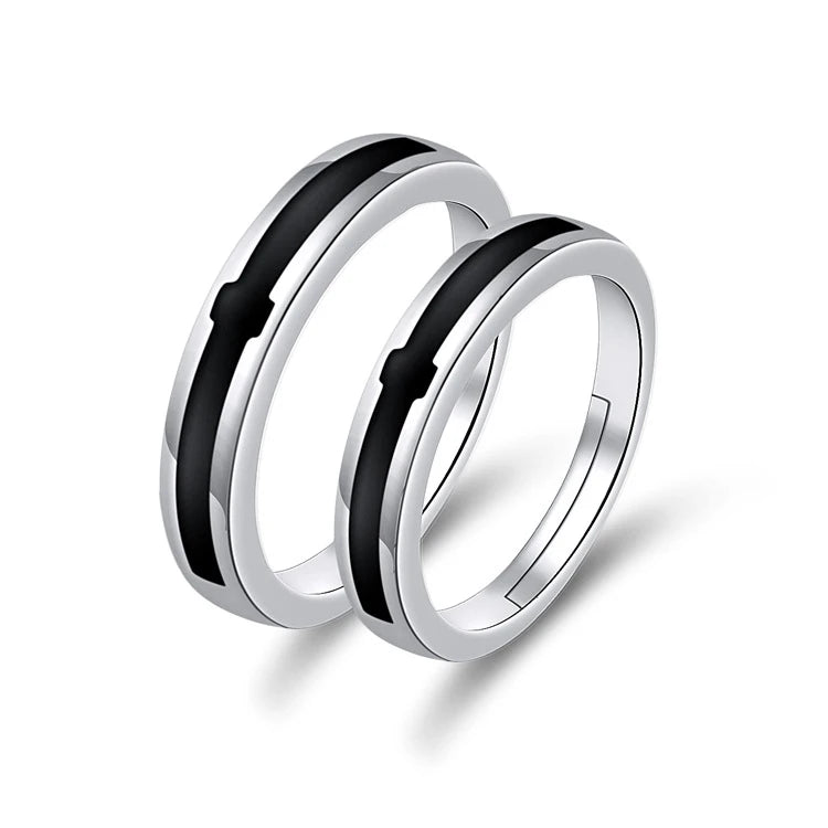 Valentine's Day Gift 925 Silver Plated Black Cross Adjustable Lovers Couple Rings Jewelry