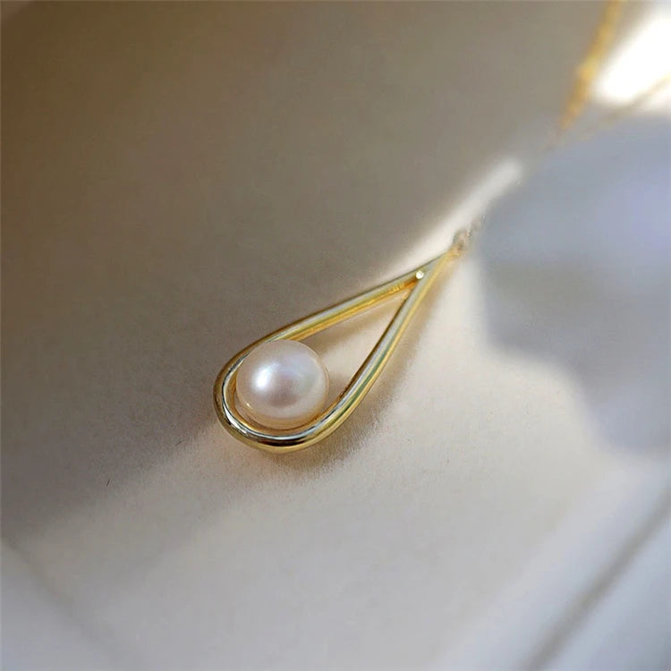 925 Sterling Silver Gold Plating Traditional Design Jewelry Shell Pearl Necklace
