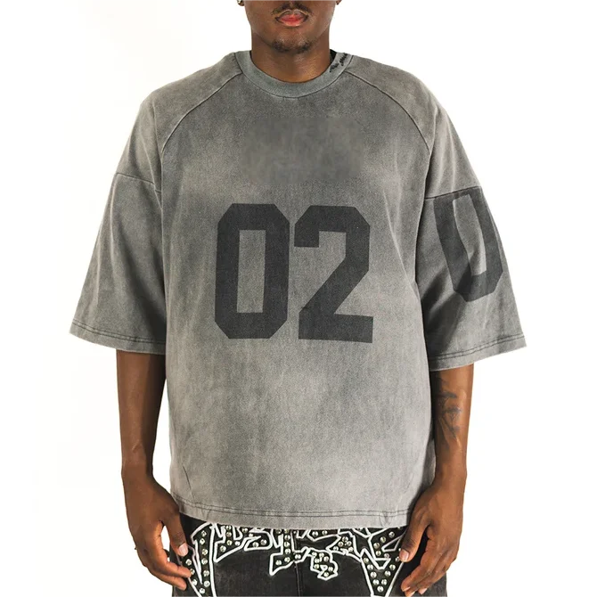 Hot Selling Men's Acid Wash Distressed T-Shirt Custom 100% Cotton Streetwear Vintage Oversized Heavily Textured Terry 300 Grams
