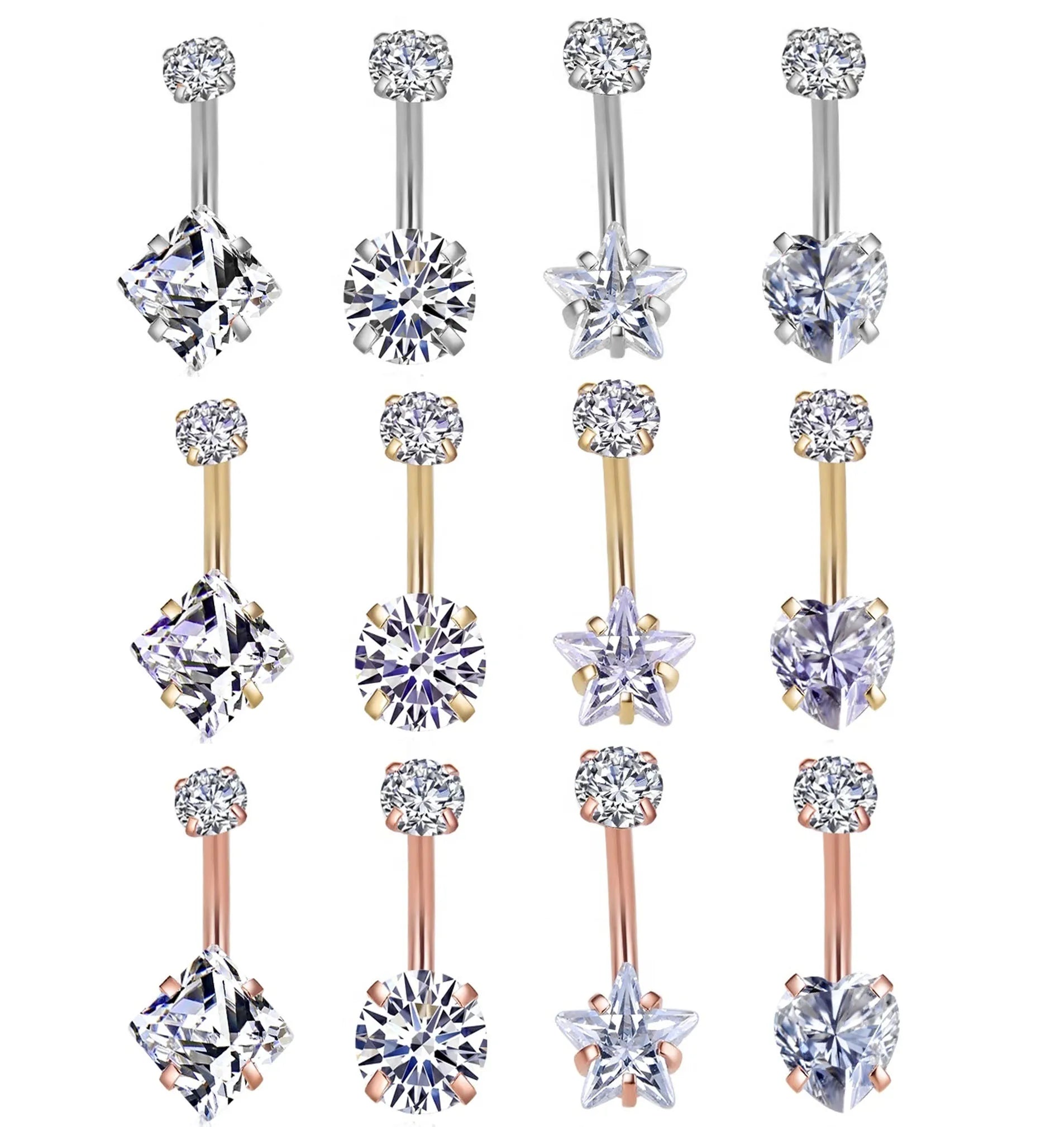 Gaby 316L Surgical Steel Belly Ring Fashion Jewelry  CZ Double Gems Navel Button Ring Piercing Jewelry