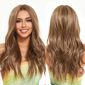 Synthetic Lace Wig Brown Lace Front Long Wavy with Dark Root Wigs for Women Daily Cosplay Glueless Lace Wig