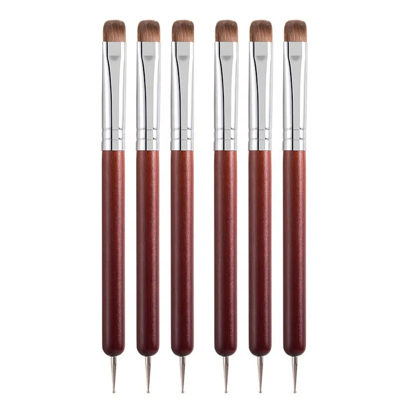 Good Quality Wood Handle French Crimped Nail Brushes Set Double Head Dotting Kolinsky Acrylic Nail Brush for Manicure Powder