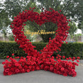 Red Heart Shape Flower Arch With Stand Artificial Rose Flower Backdrop Wedding Stage Decoration Heart Flower Arch