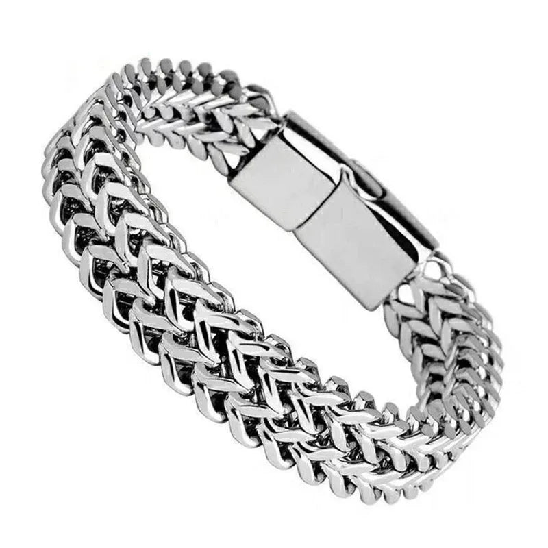 Hip Hop Jewelry High Polished Double Line Stainless Steel Cuban Chain Bracelet for Men