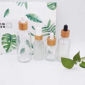 15ml 50ml 100ml clear Frosted Glass Essential Oil Bottles with Bamboo Caps