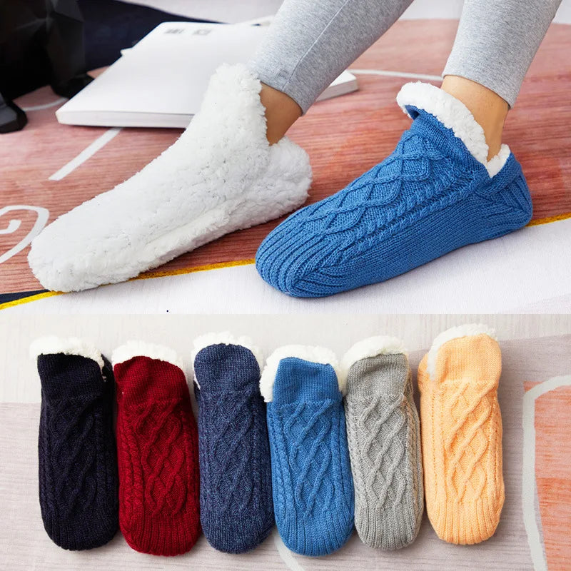 Thick Anti Slip Fleece Lined Slipper Socks Winter Plus Velvet Padded Thermal Floor Socks Knit  Fuzzy Woven Sherpa Socks