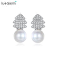 LUOTEEMI New Earing Korean Jewelry Lady Fashion Designer Cute Woman Small Zircon Stud Pearl Christmas Tree Earrings