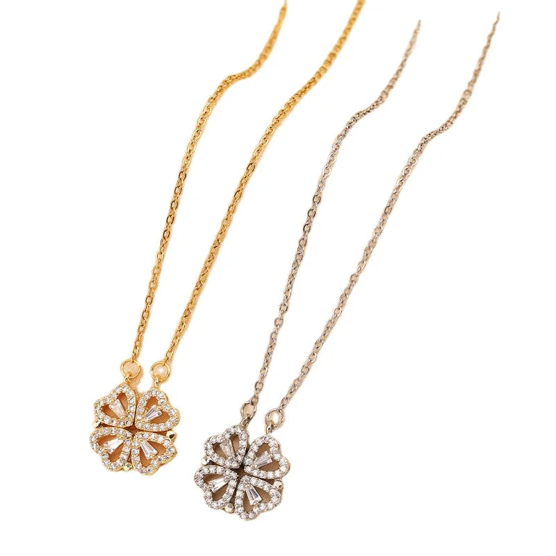 2022 Four-Love Hearts Pendant Necklace Gold-Plated Stainless Steel with Diamond Leaf Clover Heart Trendy Fashion for Women
