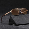 High Quality Classic Men's Rectangle Double Bridge Sunglasses Business-Style Sprint Hinges Polarized Lenses Made Tac Material