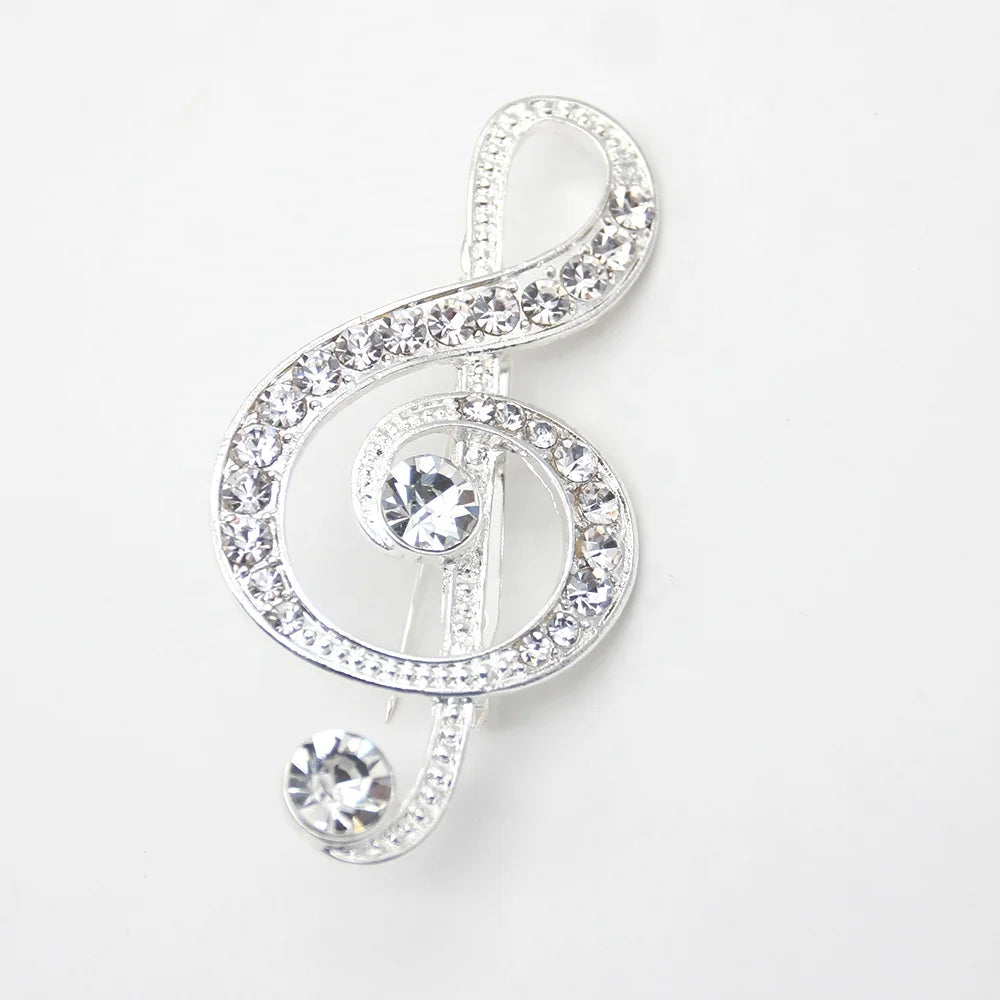 80mm Large Clear Rhinestone Crystal Large Treble Clef Musical Note Stick Pin Brooch