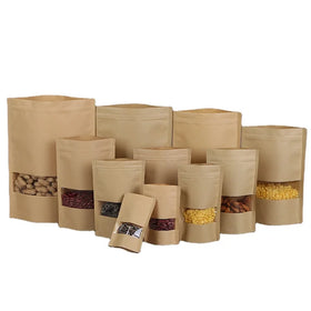High Quality Factory Direct Sale Kraft Paper Bag with Window Smell Proof Zipper Lock Sac Papier Kraft Cookie Bag