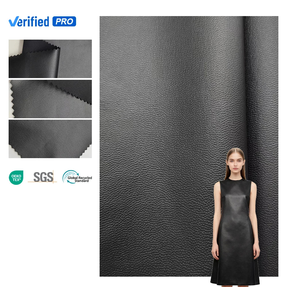 PFAS FREE Flexible 4-Way Stretch Waterproof PU Man-Made Leather Fabric Faux Leather for Coats Jacket Dresses Bodysuits