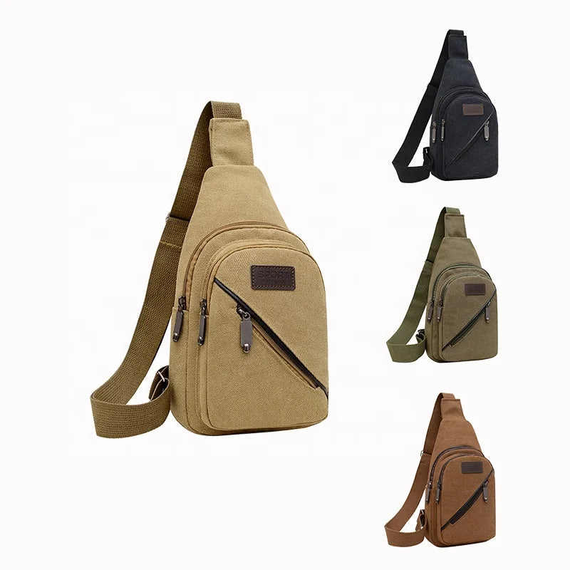 2025 Hot Selling Leisure Canvas Double Layer Portable Light Weight Outdoor Men Chest Bag Custom Sling Bag
