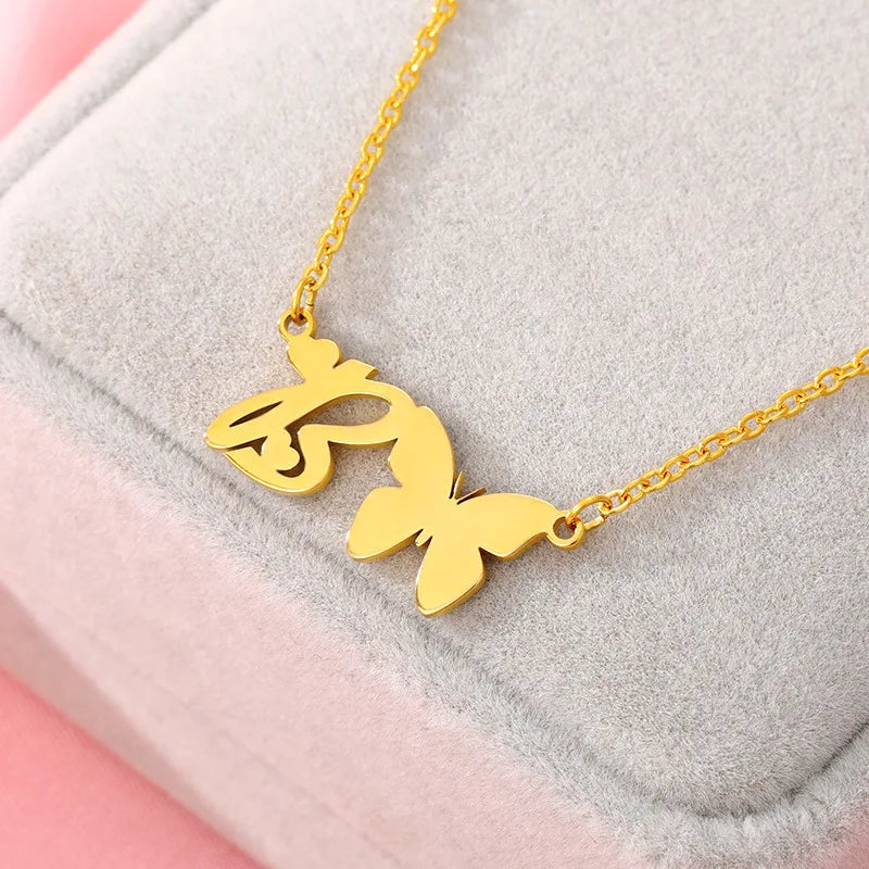 Duoying 1688 Shop Hot Selling Letter Stainless Steel Necklace Clavicle Chain for Women's Jewelry butterfly Necklace