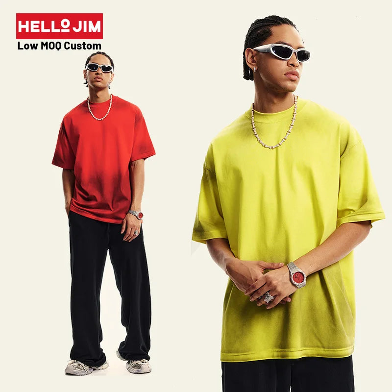 Wholesale Vintage Heavy Cotton Plain t Shirt Sorona Fabric Tight Collar Oversized Tshirt Round Neck t Shirts