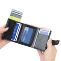 Vintage RFID Wallet Automatic for Tri-fold PU Leather Men's Slim Custom Logo Credit Card Holder Normcore/Minimalist Style