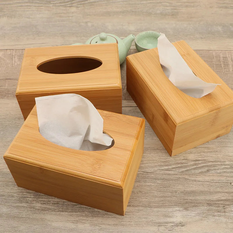Wholesale Eco-friendly Unfinished Natural Color Bamboo Wood Modern Japandi Style Storage Box Organizer Tissue Box Holder for