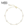 2024 Sterling Silver Chain and Clasp 7-8mm Nice Luster Rice Pearl Bracelet Fashion Jewelry