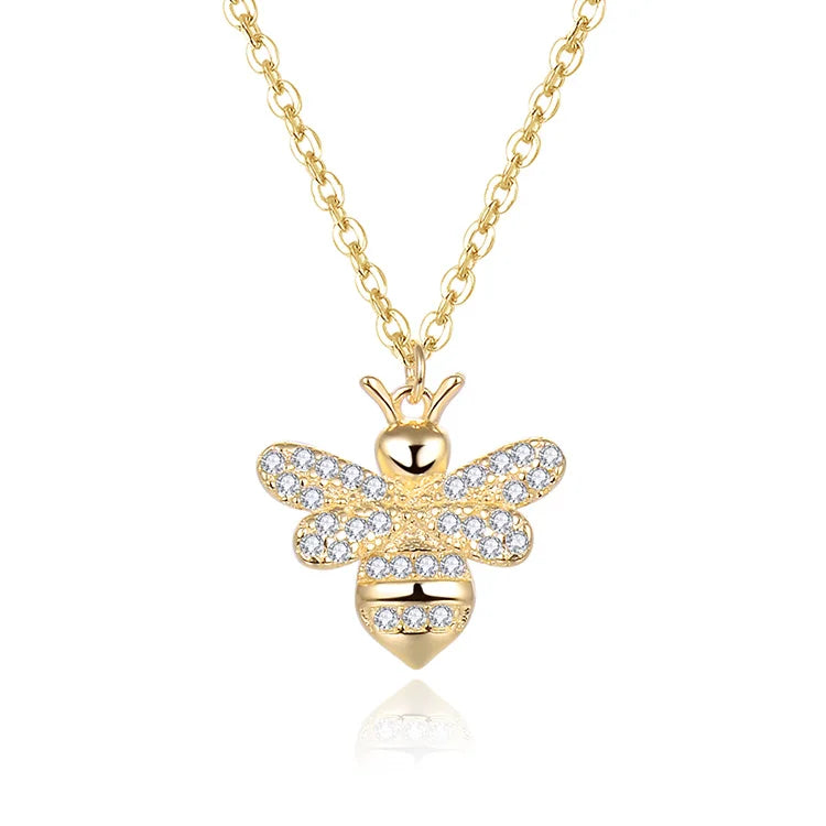 POLIVA 925 Sterling Silver Necklace with Aaa Cubic Zircon and 18K Gold Animal Bee for Daily Wear Parties & Weddings