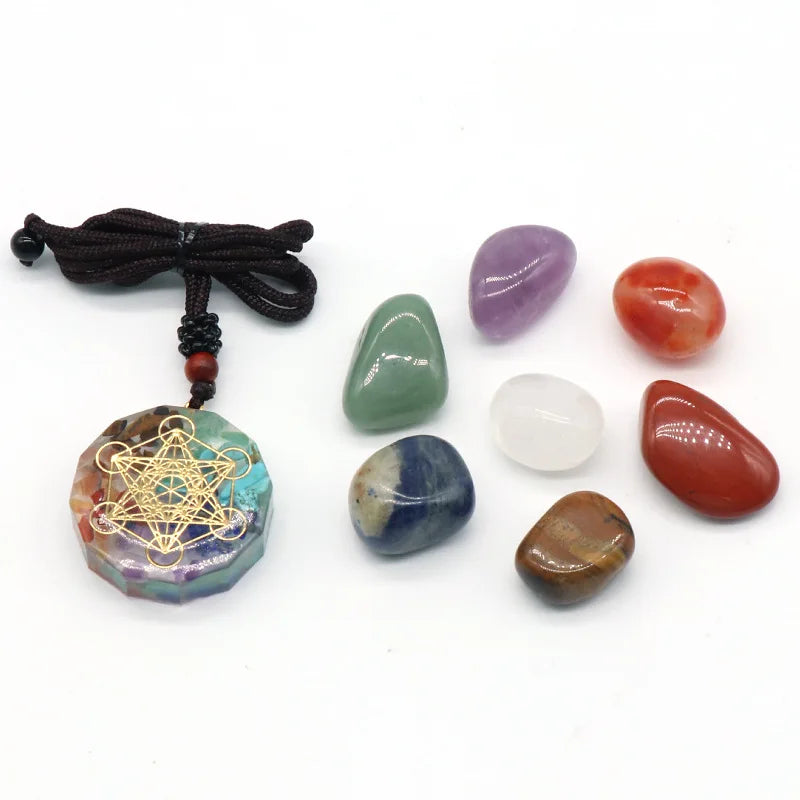 7 Chakra Tumbled Gemstone Orgonite Desk Decor Carved Positive Energy Generator Reiki Healing Spiritual Home Decoration