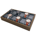 Luxury Vintage Walnut Peel Wooden Watch Display Stand Watches Bracelets Rectangle Storage Organizer Tray Gray PU Leather Pillow