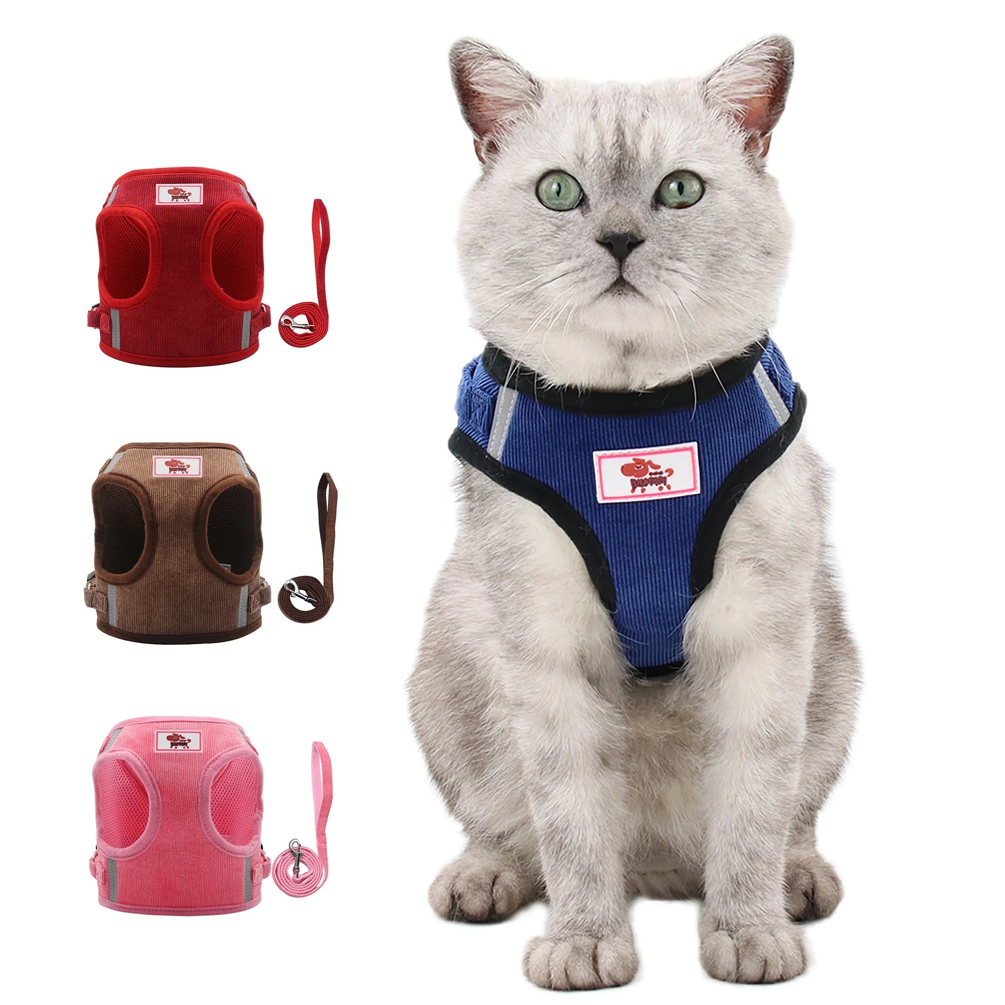 Simple Solid Color Corduroy Cat Harness Soft Pet Leash Kit Puppy Dog Harness Set