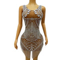 Vestido Sexy See Through Rhinestone Tassel Short Dinner Banquet Prom Dresses Sequin Dancers Wear Women Night Club Party Dress