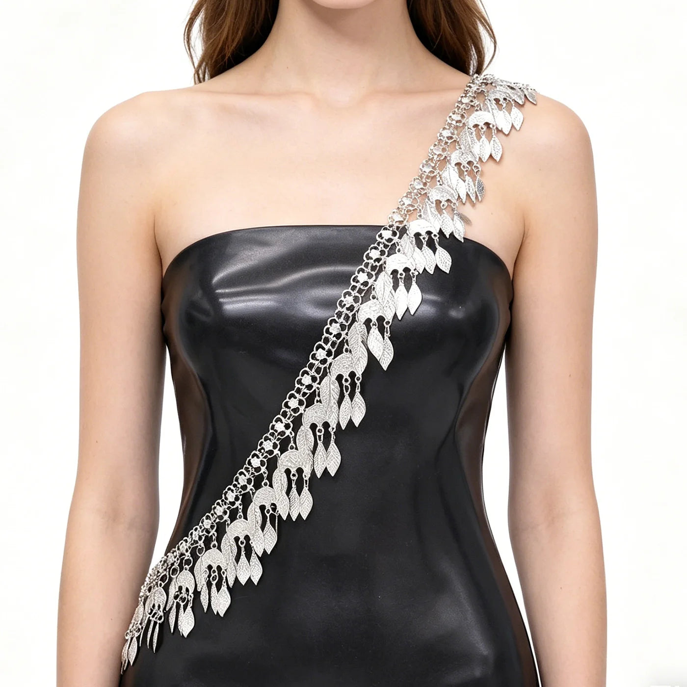 Assyrian Silver Gold Leaves Tassel Shoulder Chain Body Jewelry Indian Gold Shawl Shoulder Chain