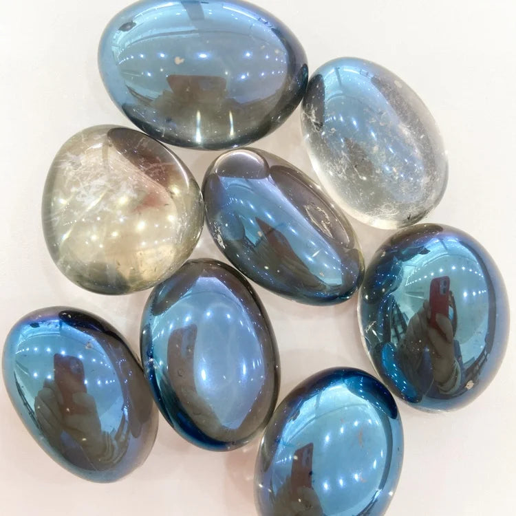 Hot Sale Natural Quartz Crystal Gravel Blue Aura Smoky Quartz Tumbled Stone