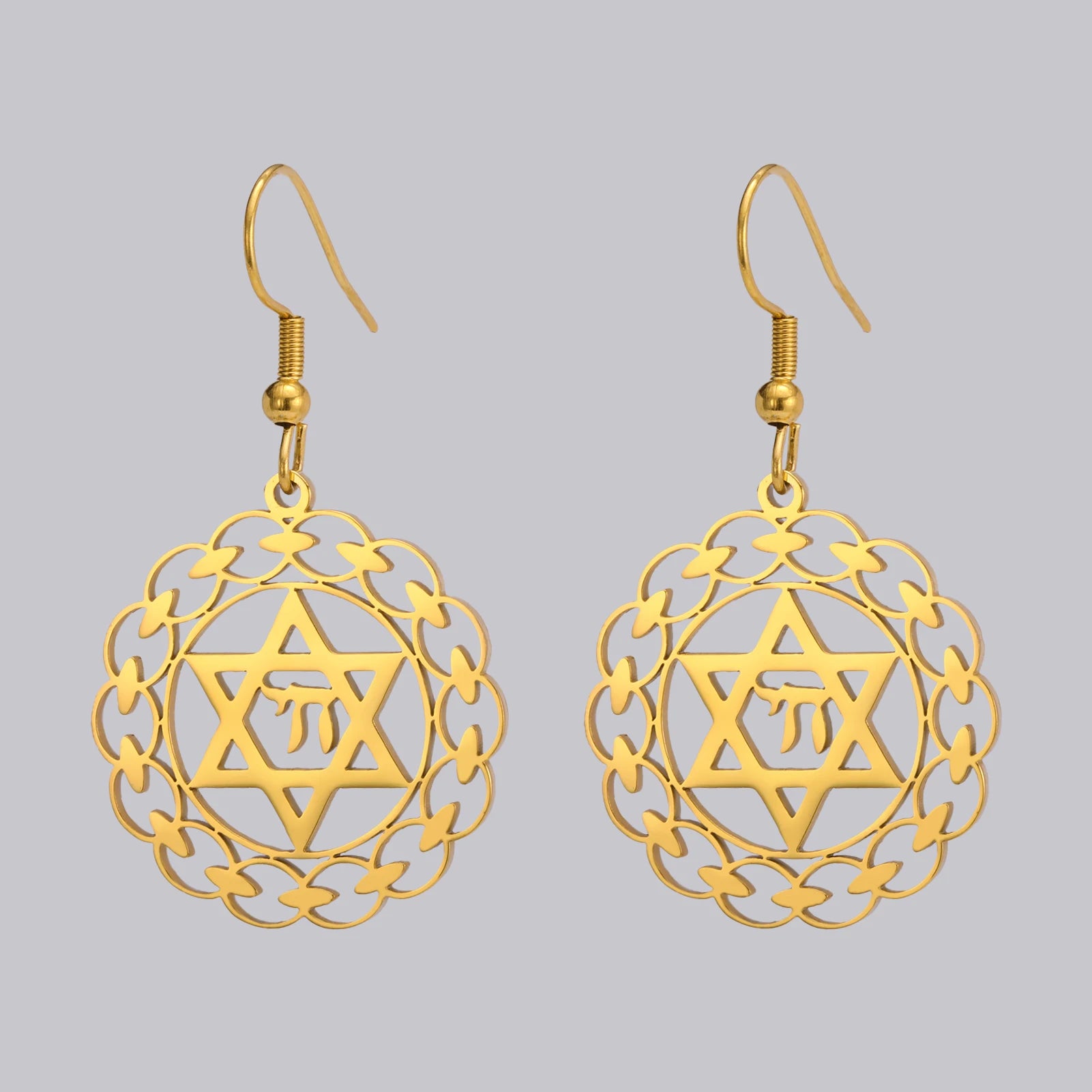 Hebrew Chai Star of David Drop Earrings Women Girl Jewish Hexagram Charms Pendant Earrings Stainless Steel Jewelry